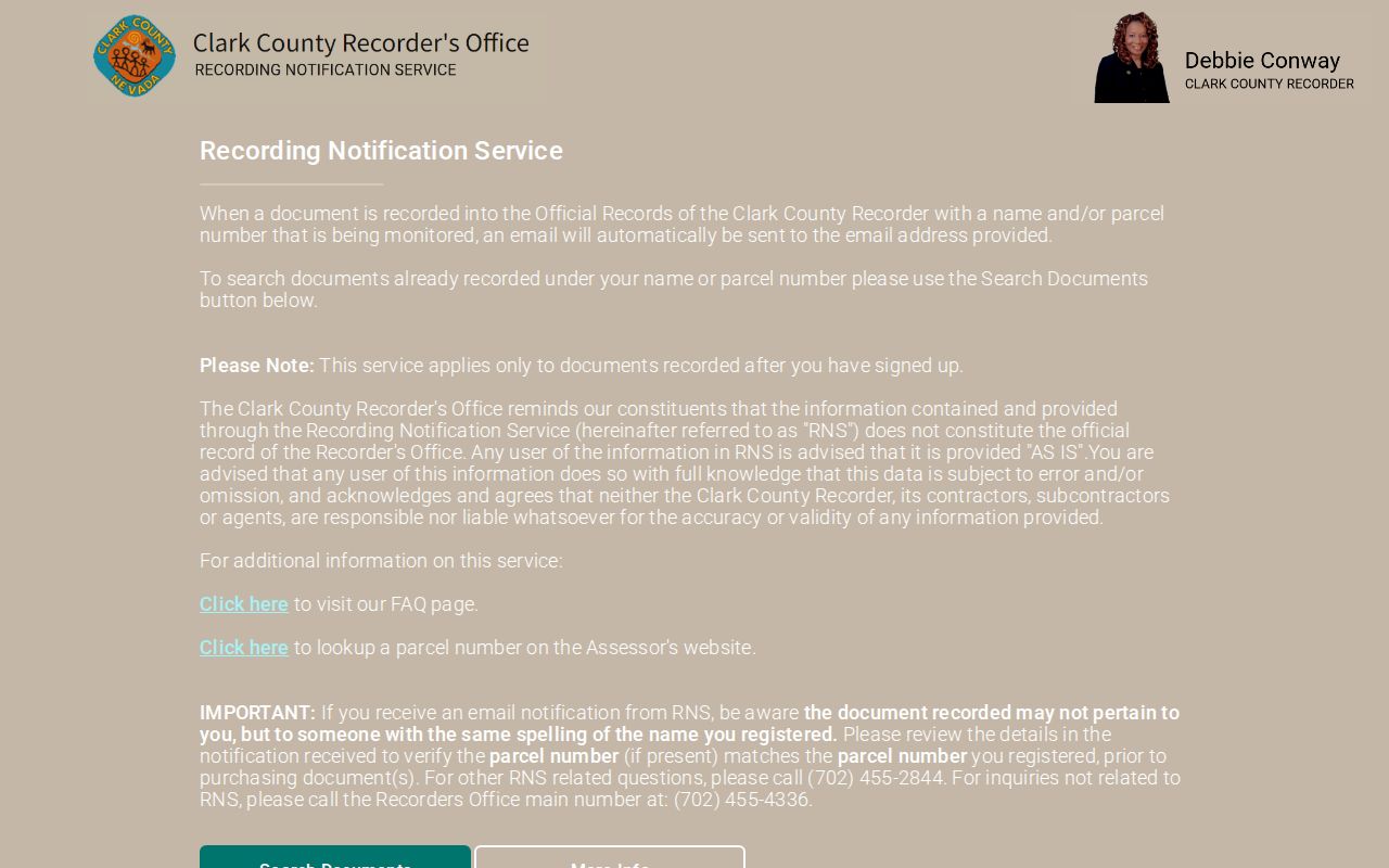 Clark County previous residents Recorder recording notification service