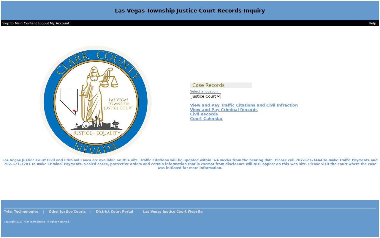 Clark County resident lookup through the Las Vegas Justice Court portal