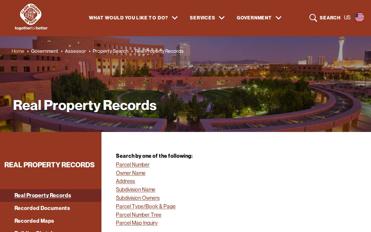 Clark County street directory Assessor real property records search options