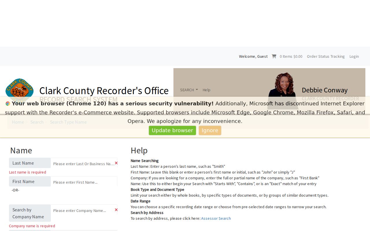 Clark County street directory Recorder official records name index